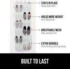 GORILLA GRIP Over the Door Shoe Organizer, 24 Large Breathable Mesh Pockets, Space Saving Hanging Storage Holder, Closet Rack Hanger Holds Up to 40 lbs, Hangs on Closets for Shoes, Accessories, White