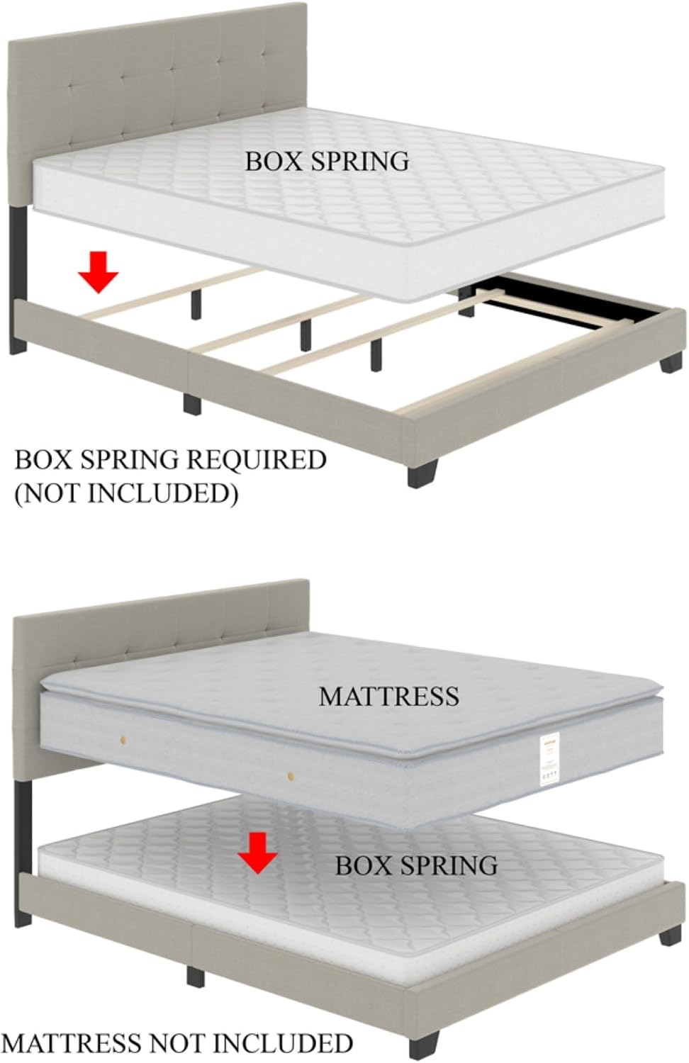 HOME DESIGN Olathe King Size Upholstered Panel Bed Frame, Vertical Channel Tu...