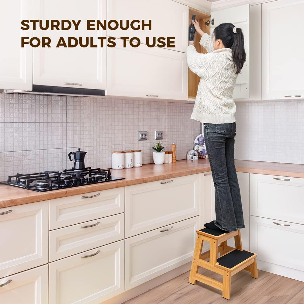 StrongTek Wood 2 Step Stool for Adults, 17.5 in, 500 lb, Non-Slip | Wide Non-...