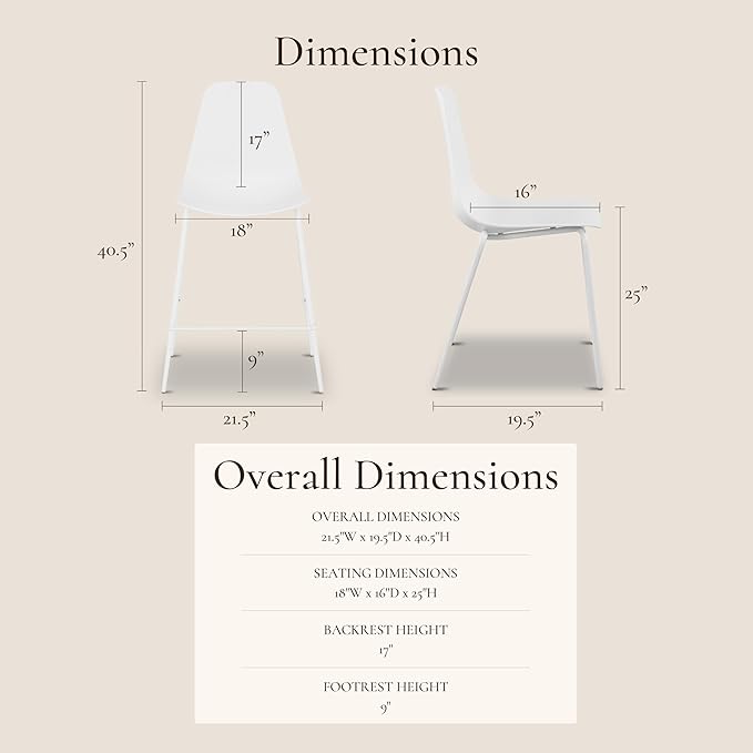 Poly & BARK Isla Bar Stools Set of 3 – Counter Height Bar Stool for Kitchen – Set of Counter Stools – Indoor/Outdoor Barstools – Modern Kitchen Bar Stools - White