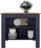 Cala Kitchen Island with Three Open Shelves, Particle Board Meal Prep Organizer with Wide Top Surface, Navy Blue