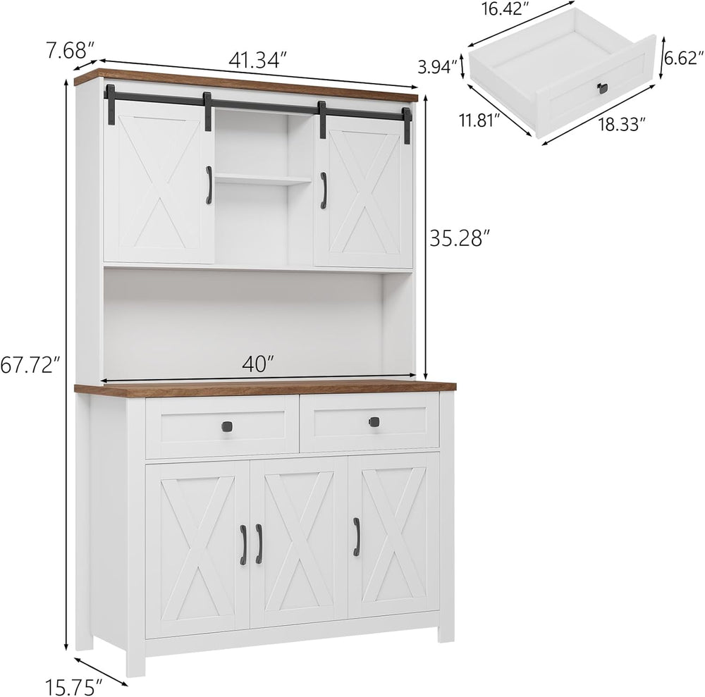 Vabches 67.7 Inch Farmhouse Pantry Storage Cabinet with Sliding Barn Doors, 2...