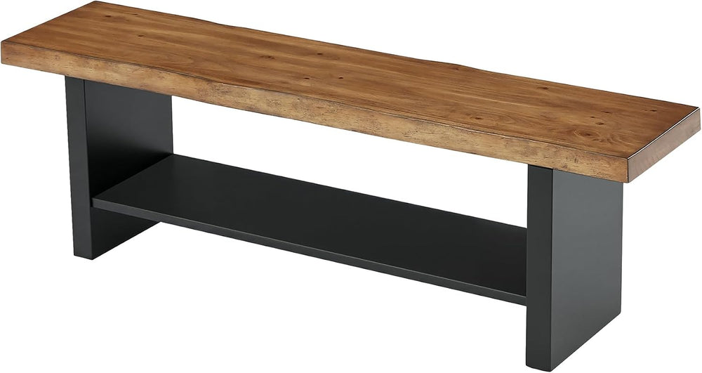 55" Solid Wood Bench with Shoe Storage, 2-Tier Farmhouse Entryway Bench,...