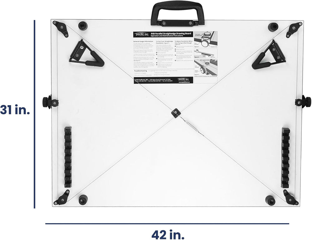 Pacific Arc Table Top Drawing Board with Parallel Bar, White, 30 inches by 42...