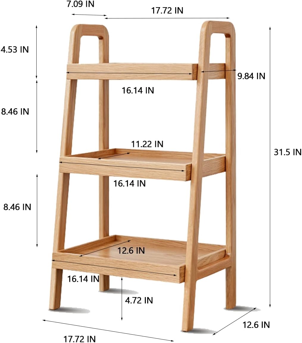 Rainbow Home Camden 3-Tier Ladder Shelf, 100% Solid Oak Wood Narrow Bookshelf & Sofa Table, Versatile Open Display Storage for Living Room, Bedroom, Kitchen, Small Spaces (Yellow)