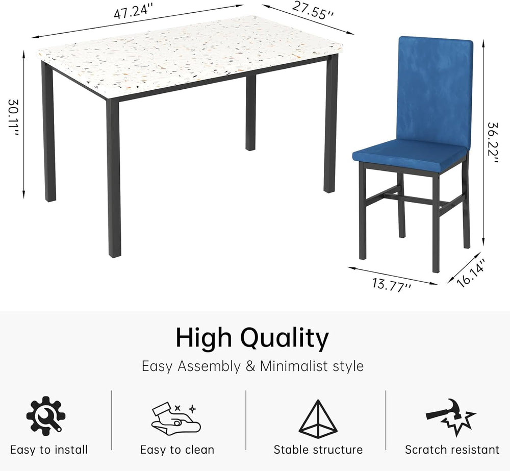 AWQM Dining Table Set for 4, Modern Faux Marble Dining Table Set with 4 Uphol...