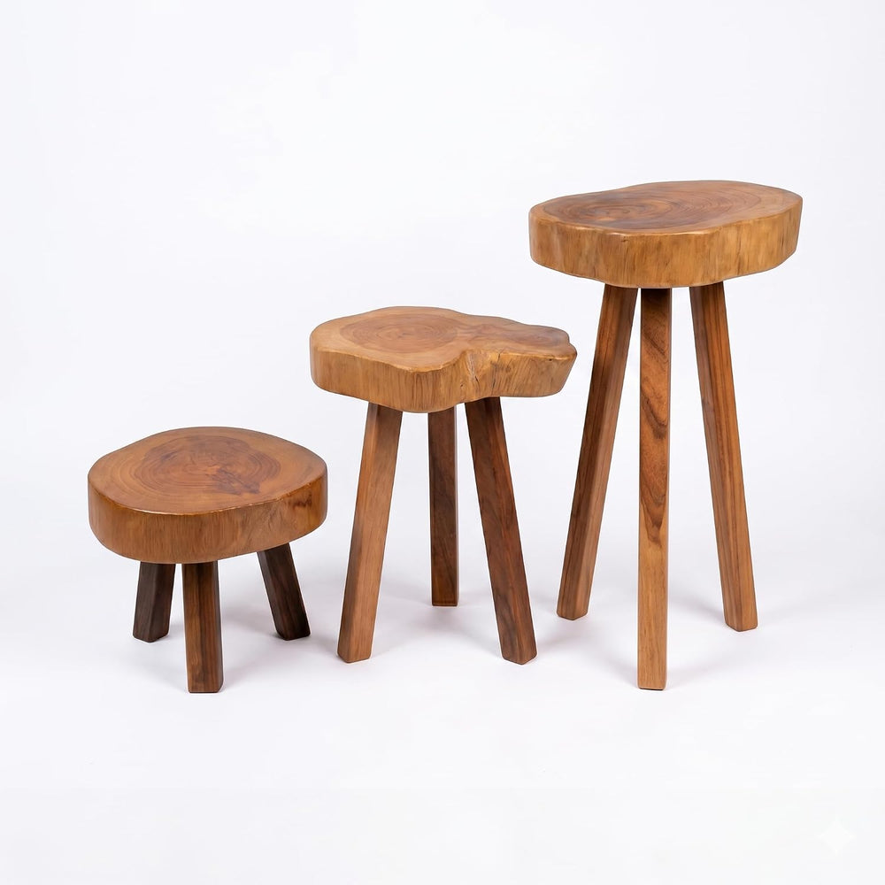 Live Edge Solid Wood Stool – Handcrafted Natural Wood Side Table – Rustic Pla...