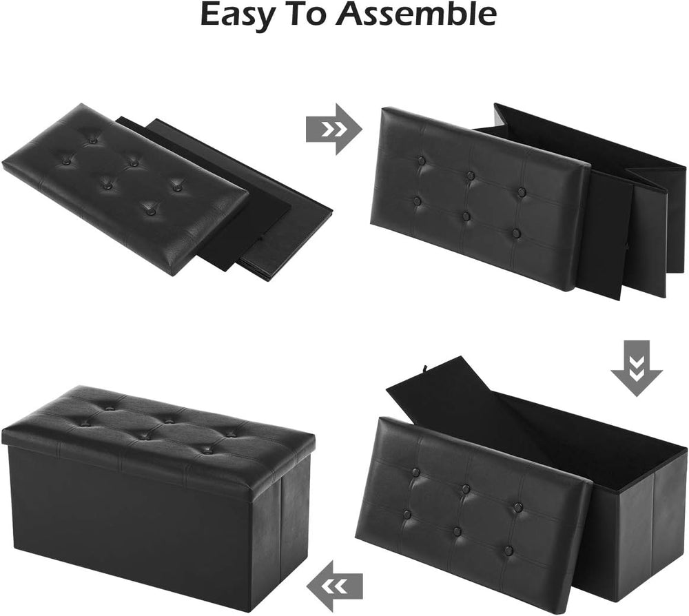 Youdesure 30" Ottoman with Storage, Folding Faux Leather Bench, Black | ...