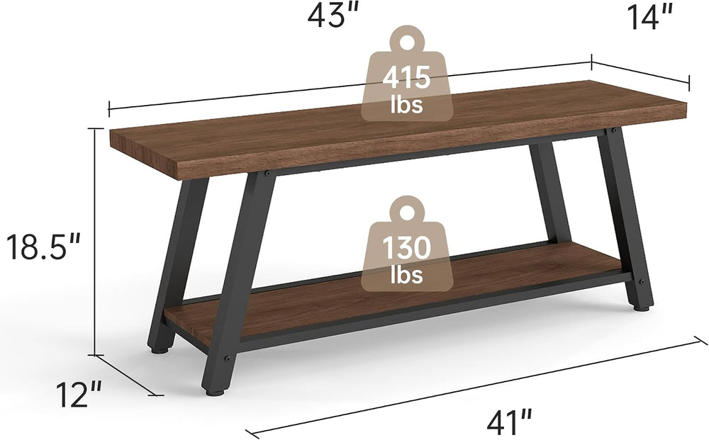 43" Wood Long Modern Farmhouse Entryway Bench, Wood Bedroom End of BedBe...