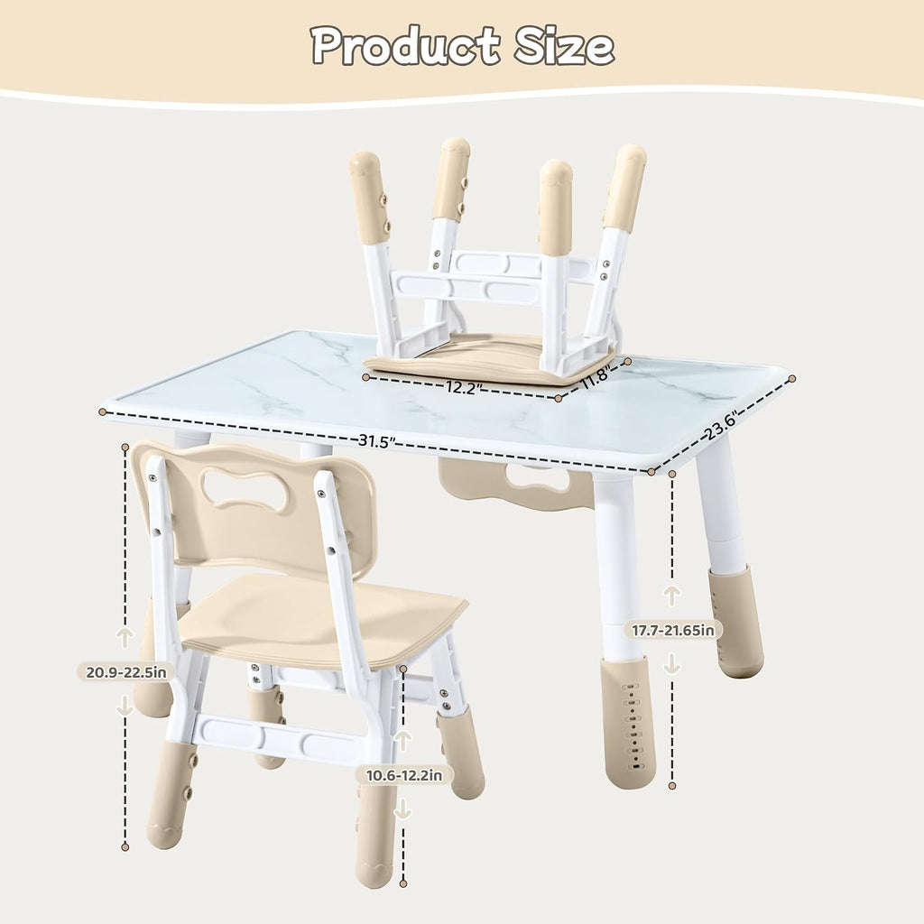 GITAWUSA Toddler Table and Chair Set for Ages 3-8, Adjustable Kids Table and Chairs for Reading,Drawing, Eating, Children Activity Table with Graffiti Tabletop for Daycare/Classroom/Home/Preschool