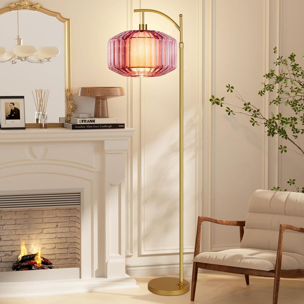 AHDWDW Gold Glass Floor Lamp for Living Room Bedroom,Arc Dimmable Floor Lamps...