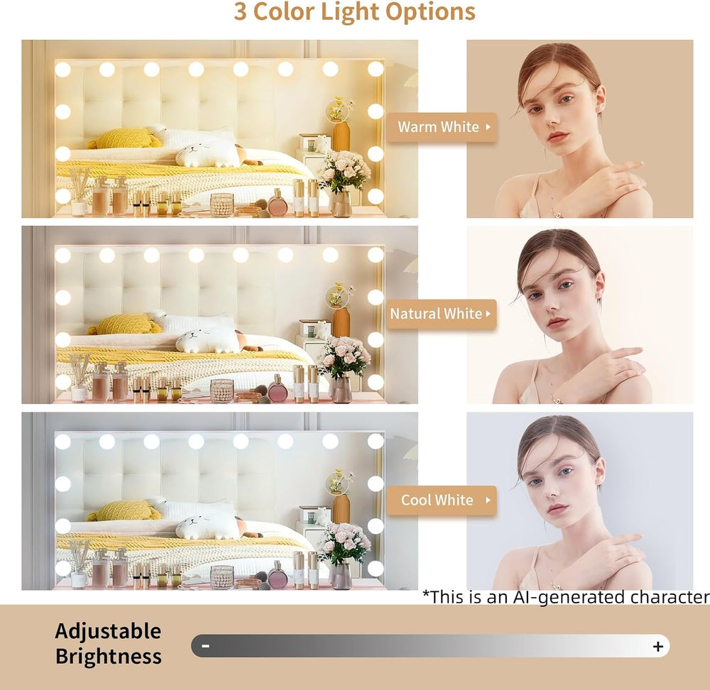VOWNER Vanity with Lighted Mirror - Makeup Vanity Desk with Lights | Women Va...