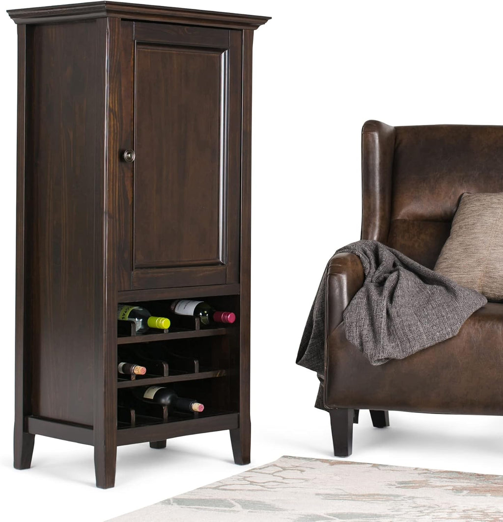 SIMPLIHOME Amherst 12-Bottle SOLID WOOD 24 Inch Wide Transitional High Storage Wine Rack Cabinet in Hickory Brown, For the Living Room, Dining Room and Kitchen