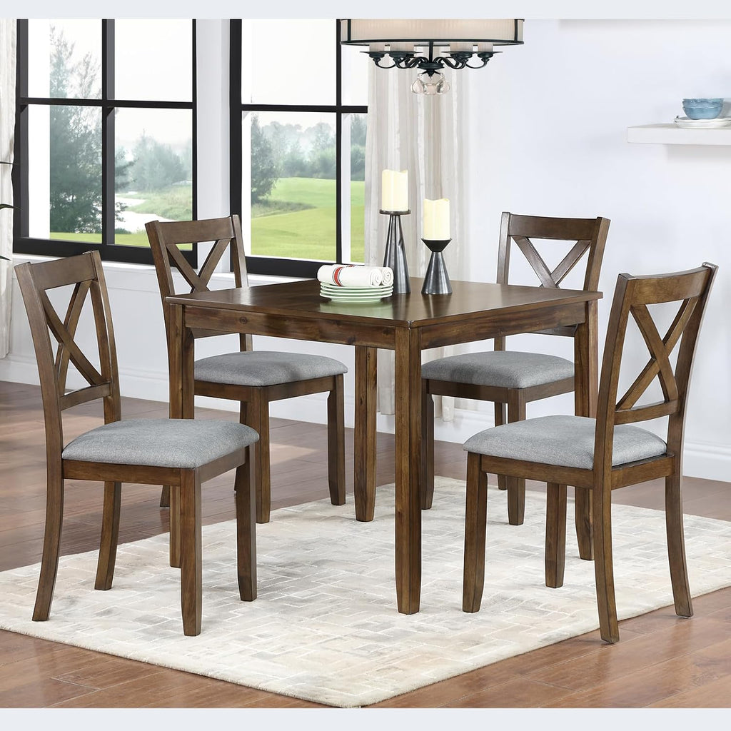 LUMISOL Dining Table Set for 4, Farmhouse Kitchen Table Set with 4 Upholstered Chairs, Wood Table and Chairs Set for Living Room, Kitchen, Dining Room, Walnut