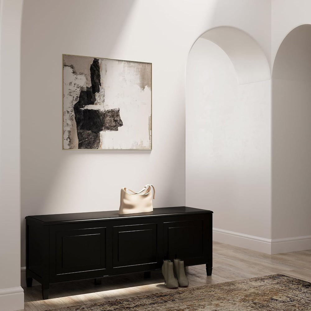 SIMPLIHOME Connaught 51" Wide Solid Wood Trunk Bench in Black | Traditio...