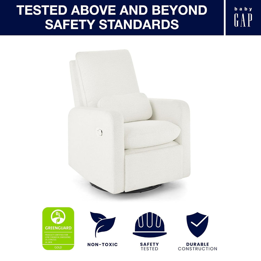Delta Children - babyGap Cloud Recliner, Performance Fabric, White Boucle | Power Recliner with Swivel & Glide, Features Stain-Resistant Fabric, Cozy Boucle Fabric & Includes a Lumbar Pillow