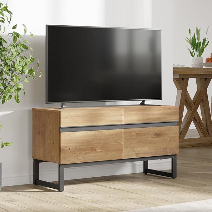 WAMPAT Modern TV Stand for TVs Up to 40 Inch, Entertainment Center Media Console with Storage Cabinet, TV Console for Living Room, Oak