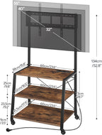 HOOBRO Rolling TV Stand with Mount and Power Outlet Up to 55 inch TV, Corner Entertainment Center, Small TV Stand with 3-Tier Storage Shelves for Living Room, Bedroom, Rustic Brown and Black BF66UDS01