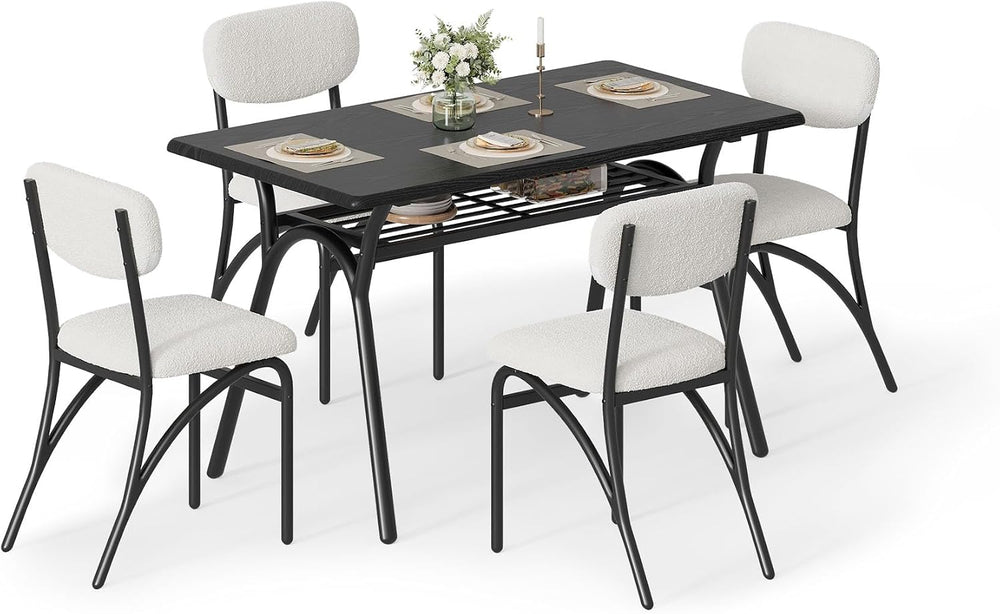GarveeHome 5-Piece Dining Table Set for 4, Modern Kitchen Table with 4 Boucle...