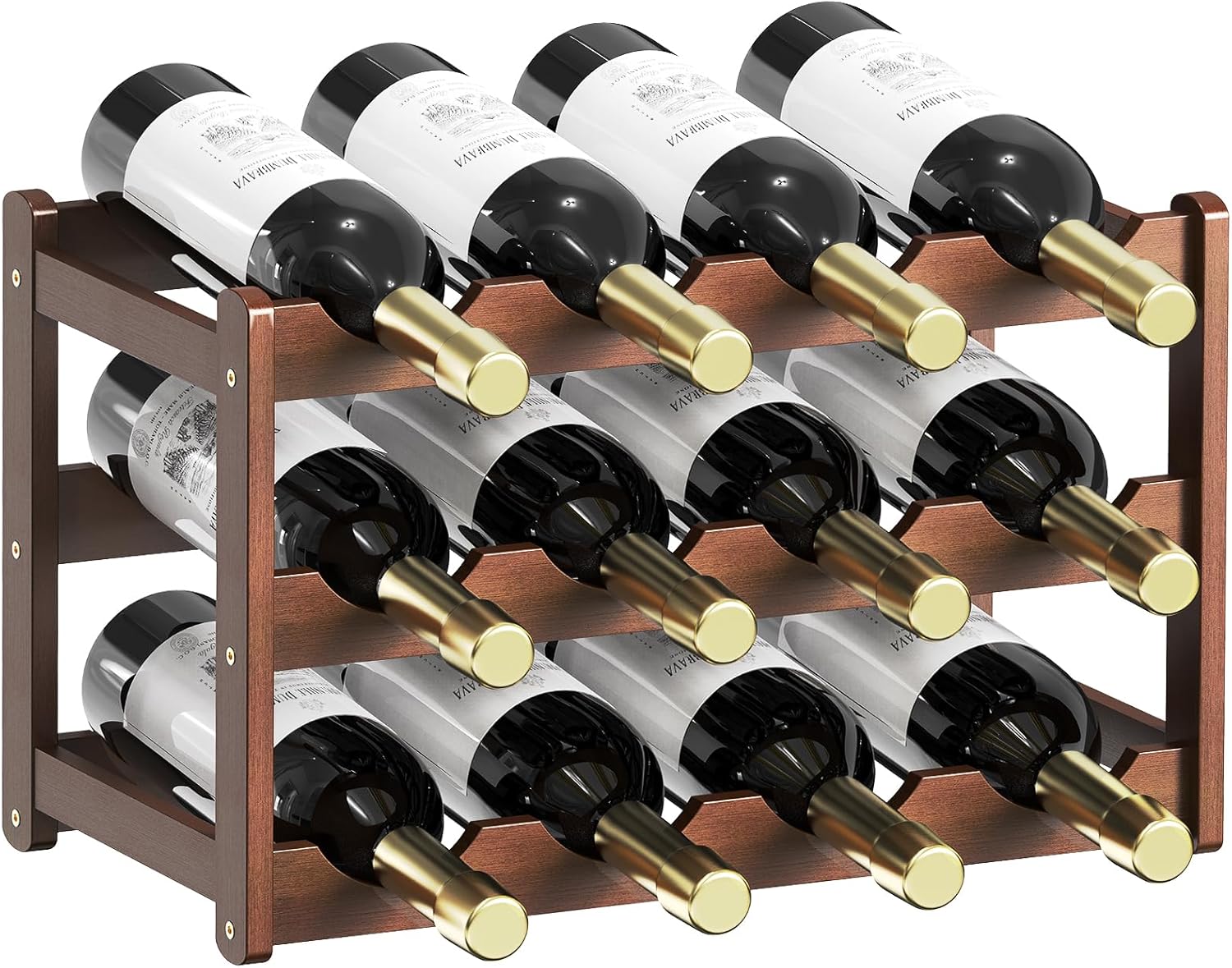 Wine Rack,Bamboo Wine Racks Countertop,Sturdy Wine Rack for Inside Cabinet &Freestanding Floor, 3-Tier 12 Bottles Racks for Kitchen,Cabinets,Home Bar,Wine Storage Racks(3-Tiers)