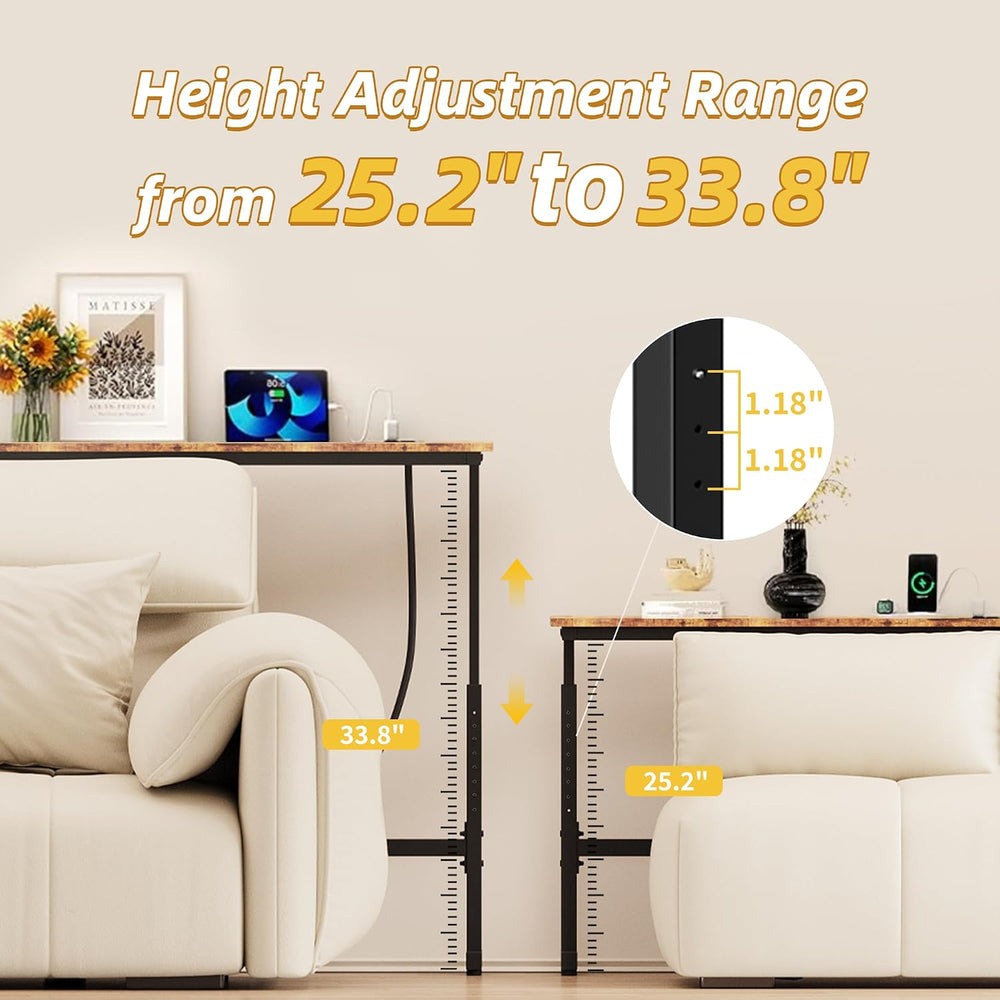 39.3"x7.9" Adjusts Height Sofa Table for Behind Couch 1 Power Outle...