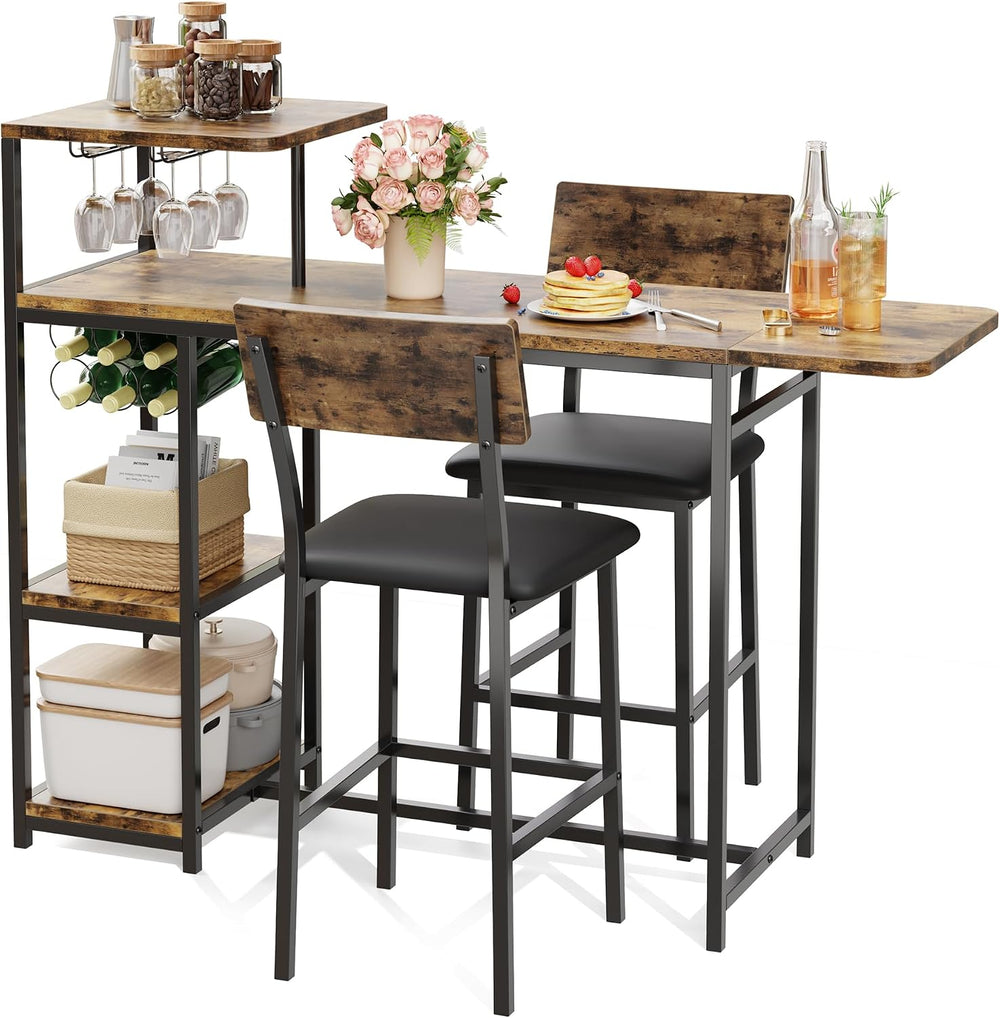 Garvee Dining Table Set for 2, 3-Piece Expandable Bar Table and Chairs Set | ...