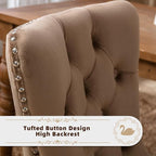 Velvet Upholstered Dining Chairs Set of 2, Modern Style Kitchen Side Chairs with Nailhead Trim and Wood Legs,Metal Pulling Ring for Dining Room Living Room(Khaki)