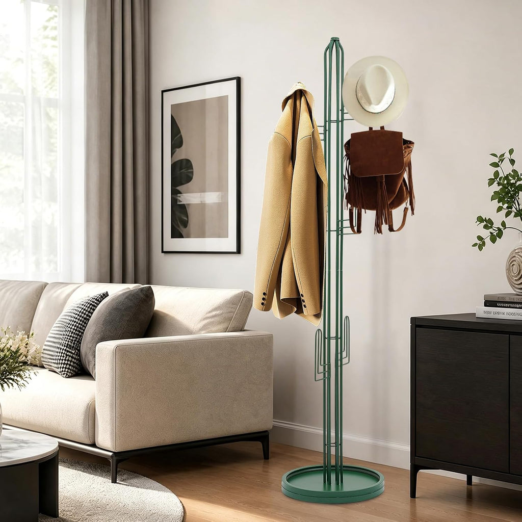 Cactus Coat Rack, 68.9" Tall Freestanding Coat Tree with 6 Hooks, Heavy Duty Green Metal Clothing Stand for Entryway, Bedroom and Office
