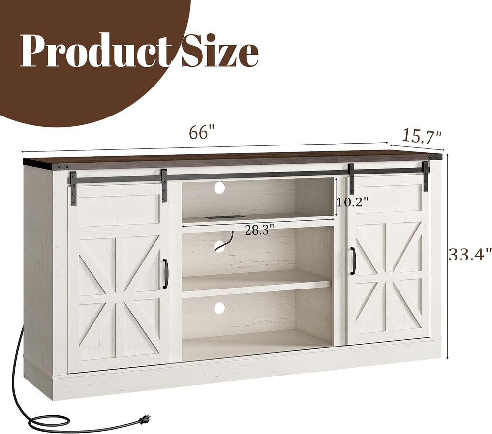 Hlivelood 66" Farmhouse TV Stand for 75 Inch TV, 33" Tall Entertain...