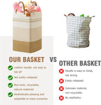 danpinera Large Laundry Hamper – 75L Tall Woven Cotton Storage Basket with Leather Handles, Slim Dirty Clothes Hamper, Decorative Storage Basket for Blanket,Toys White & Jute
