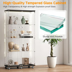 Tempered Glass Display Cabinet with Light Strip, 4-Tier Curio Cabinet with Glass Doors Wheels Locks, Glass Display Case for Collectibles for Living Room, Bedroom, Office, Black, Double Door