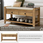 39″ Storage Bench with Cushioned Seat and Drawers,Multipurpose Wooden Entryway Ottoman,Hidden Compartment Organizing Shoe Rack,for Bedroom Hallway Porch,Old Pine