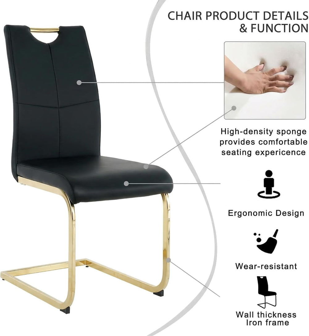 FT Global Modern PU Leather Dining Chair Set of 6, Upholstered Black Chairs w...