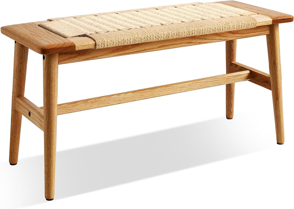 Solid Oak Dining Bench, Rattan Woven Entryway Bench,31.49 inch | mortise join...