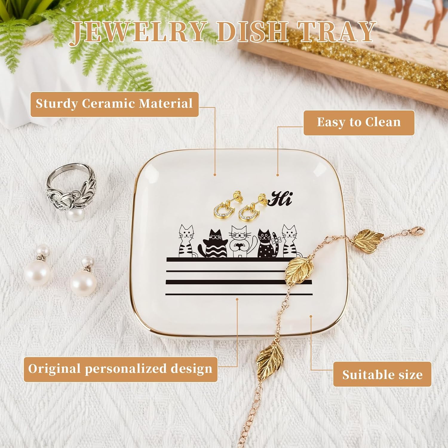Cat Lover Jewelry Dish Tray Gifts for Women Sister Mom Friend Girls.Cat Ring Holder, Cute Ring Organizer for Birthdays Christmas (CAT)