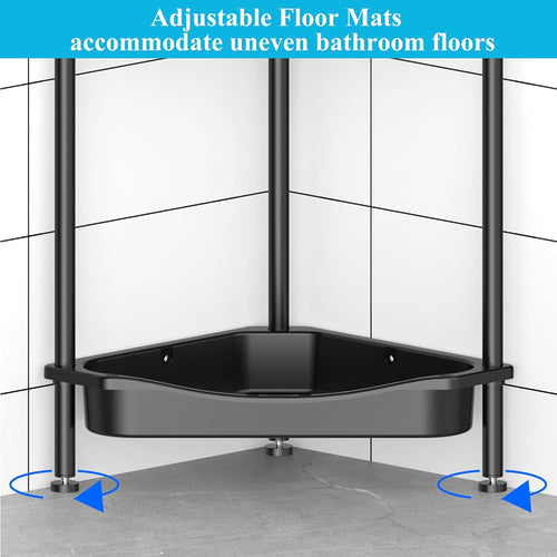 4 Tier Floor Standing Corner Shower Caddy Organizer Shelf with Hooks, Bathroom Shelves Stand Rack, Jet Black