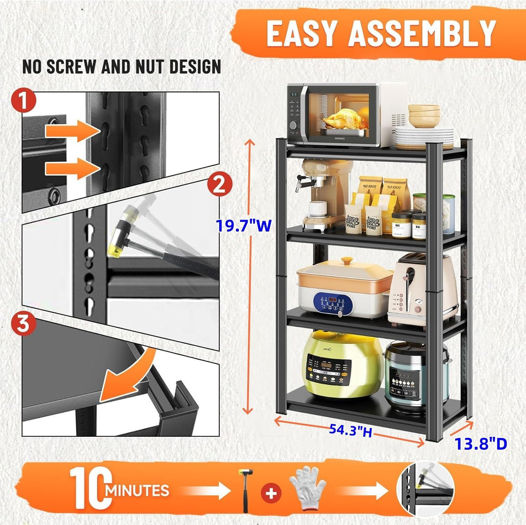 4 Tier Shelf, Adjustable, Metal, Sturdy, Easy Assembly, 20" w,14" d, 55" H,Organization and Storage Shelving Unit for Laundry Room/Bathroom/Garage, Bookshelf, Plants Shelf