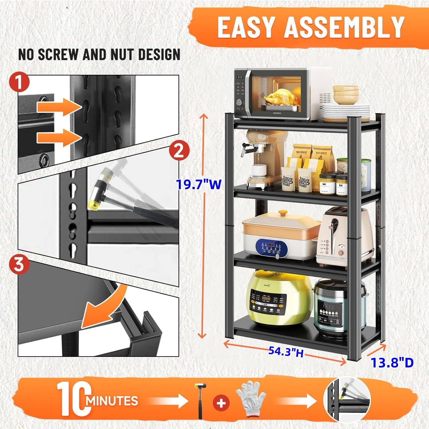 4 Tier Shelf, Adjustable, Metal, Sturdy, Easy Assembly, 20" w,14" d, 55" H,Organization and Storage Shelving Unit for Laundry Room/Bathroom/Garage, Bookshelf, Plants Shelf