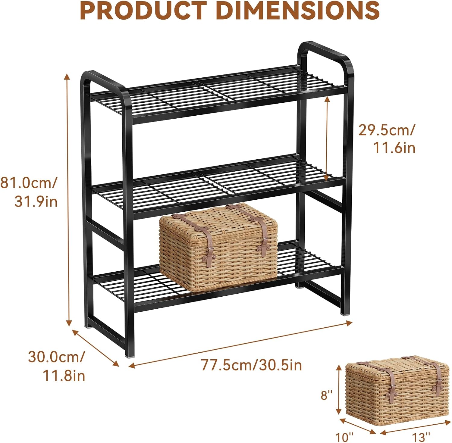 3 Tier Simple Shelf Organizer for Indoor Outdoor, Waterproof Heavy Duty Steel Shelving Unit Plant Stand for Living Room Bathroom Balcony Garden, Easy Assemble, Pitch Black