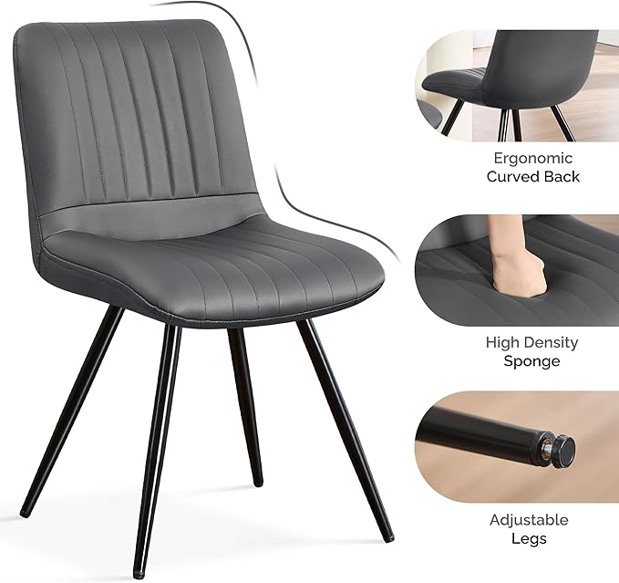 Dining Chairs Set of 5, Modern Dining Chairs with Thick Cushions, PU Leather ...