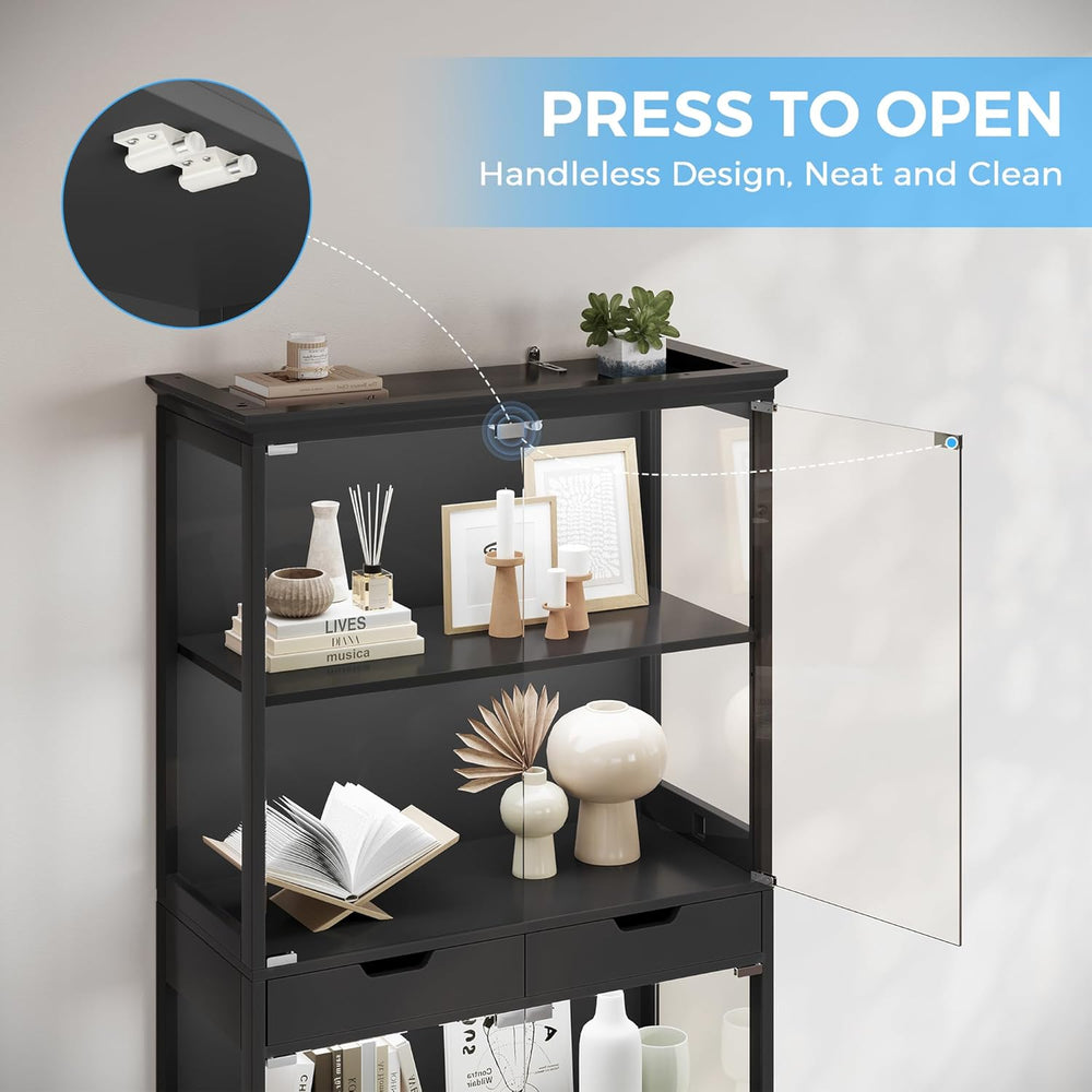 Jocoevol Display Cabinet with Glass Doors, 68'' Tall Curio Cabinet wi...