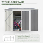 8x6 FT Outdoor Storage Shed with Sloping Roof, Lockable Double Doors & Adjustable Side Door, Weatherproof with Frame Floor, Compact Metal Tool Shed for Garden, Backyard and Patio
