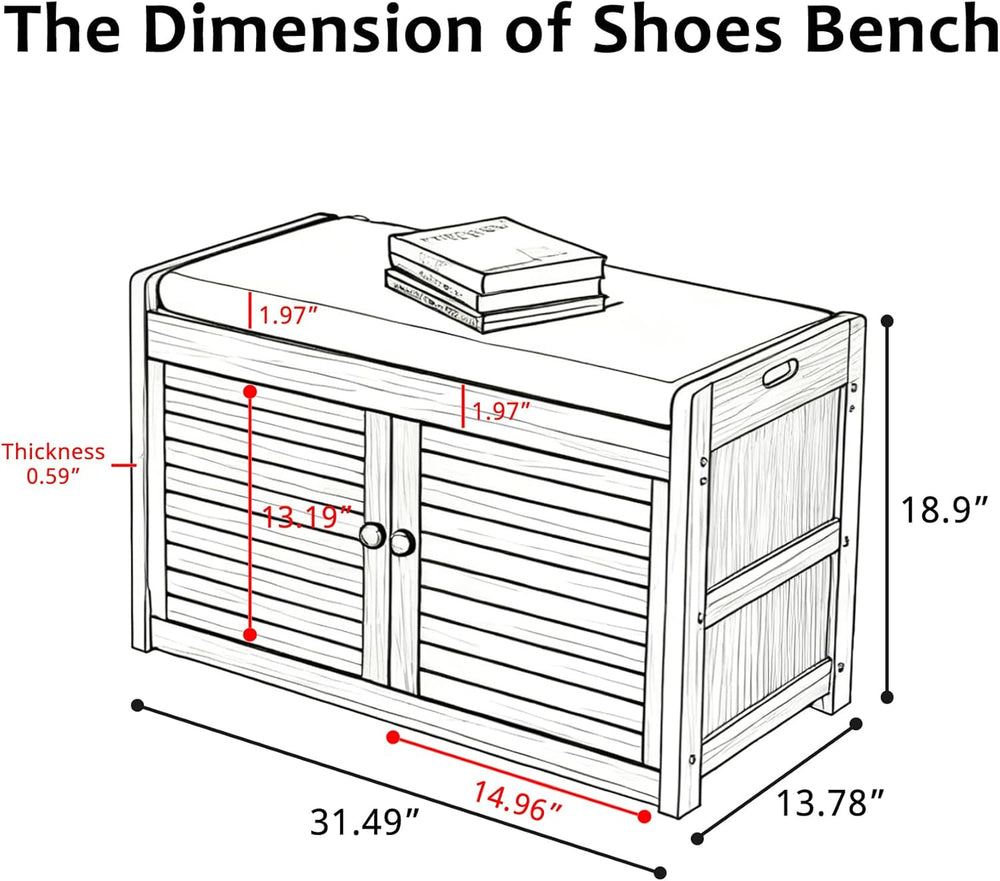 Wilk Shoe Storage Bench, 2-Tier Shoe Cabinet with Padded Seat Cushion, Bamboo...