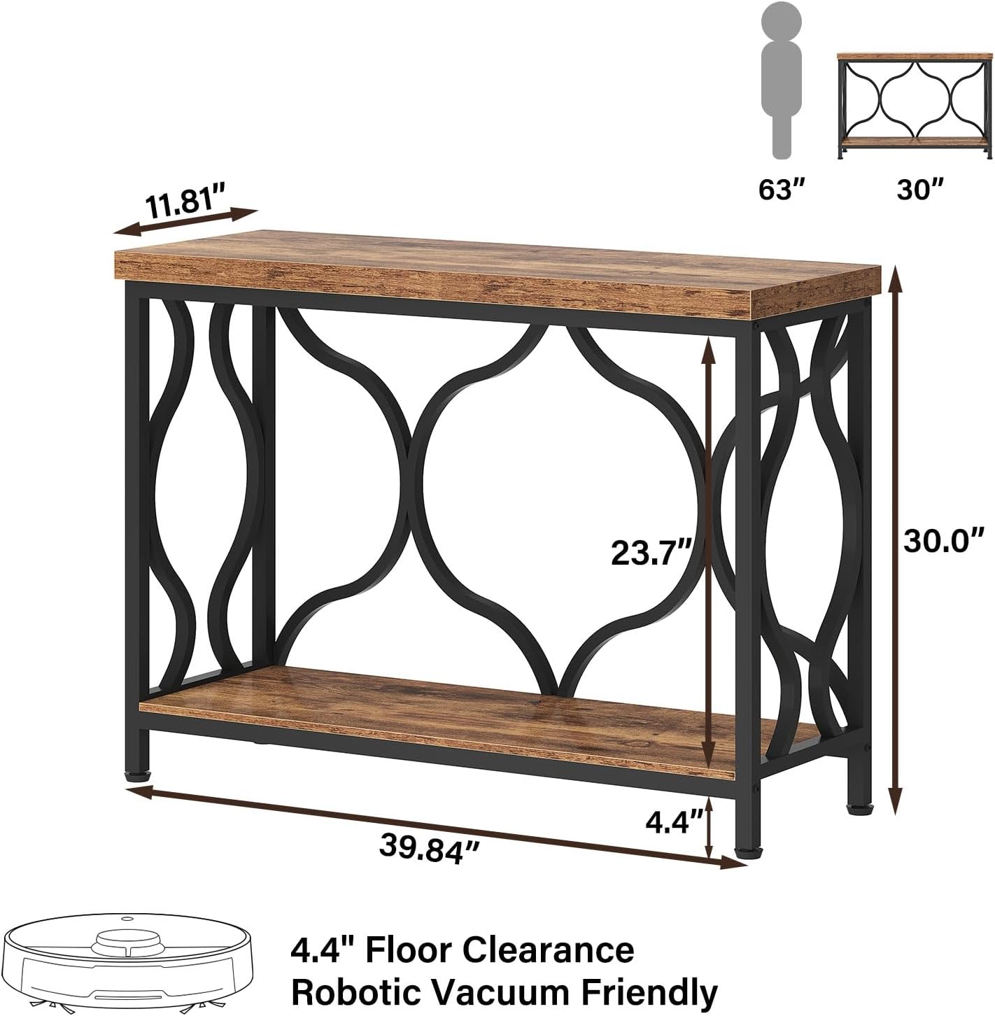 IBF 39.4" Console Sofa Table, Farmhouse Entryway Table Hallway Rustic Brown | Industrial Wood Metal Entry way Narrow Behind Couch Tables with 2-Tier Storage Shelves in Living Room Foyer Entrance