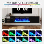 MXV 70'' Floating TV Stand, Modern Media Entertainment Center with 36" Electric Fireplace, TV Console Cabinet Wall Mounted, Adjustable 12-Color LED Lights, for Living Room, Black + Black