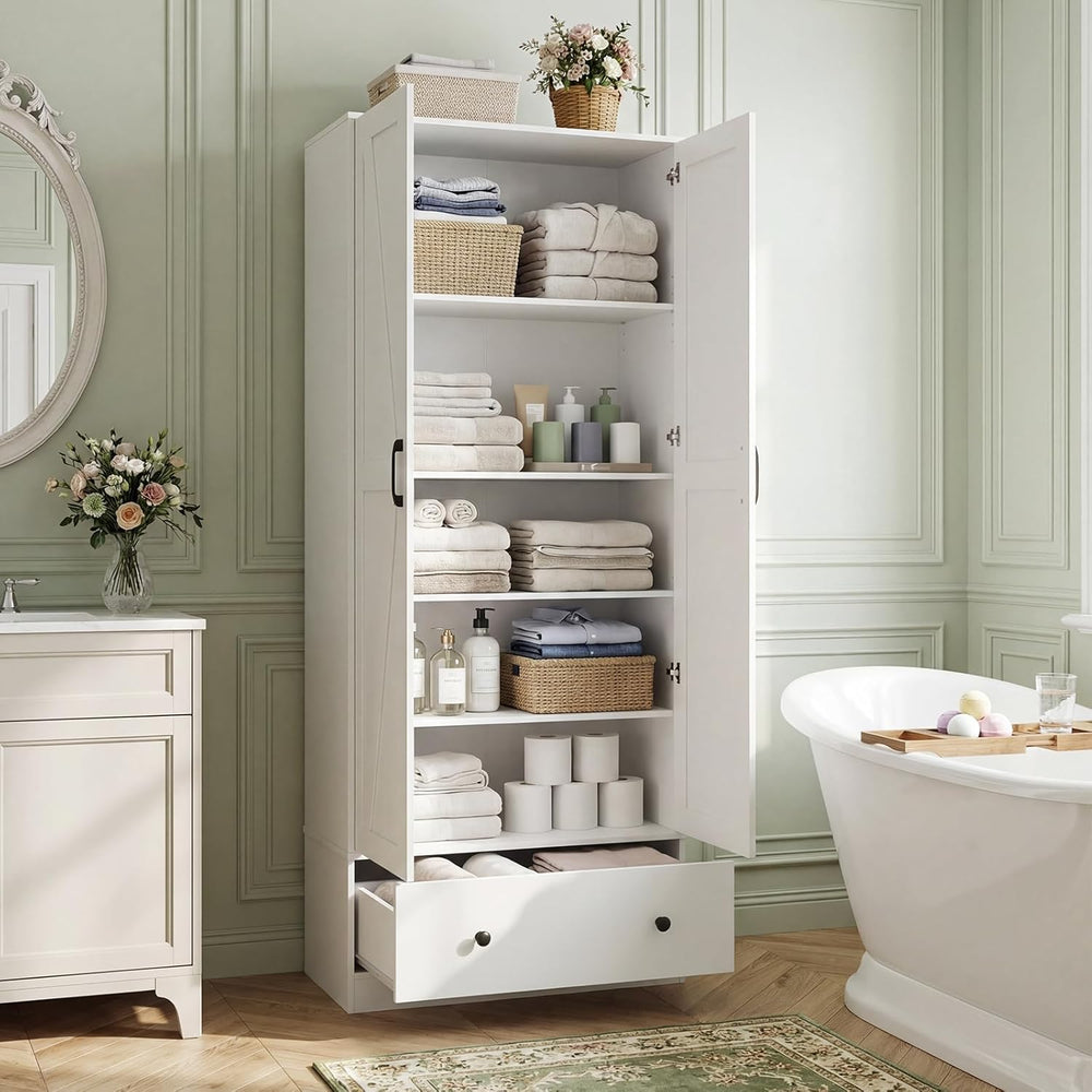 Giantex 72" Tall Kitchen Pantry Cabinet, Farmhouse Wooden Cupboard w/ 2 ...