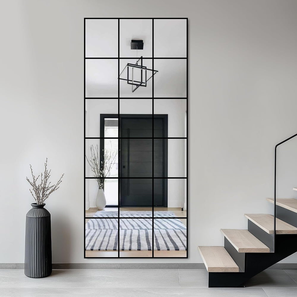 Large Window Pane Full Length Mirror 30"x70" Black Oversize Mirror