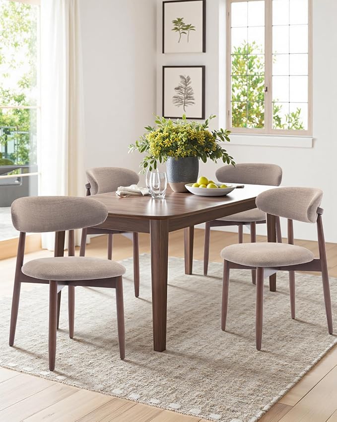 Dining Room Chairs Set of 2, Upholstered Farmhouse Dining Chairs, Modern Fabric Kitchen Chairs with Solid Wood Leg,Camel