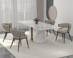 KCC Fabric Dining Chairs Set of 4, Modern Dining Chair with Metal Legs, Woven Upholstered Dining Chairs for Dining Room, Kitchen, Vanity, Living Room (Beige)