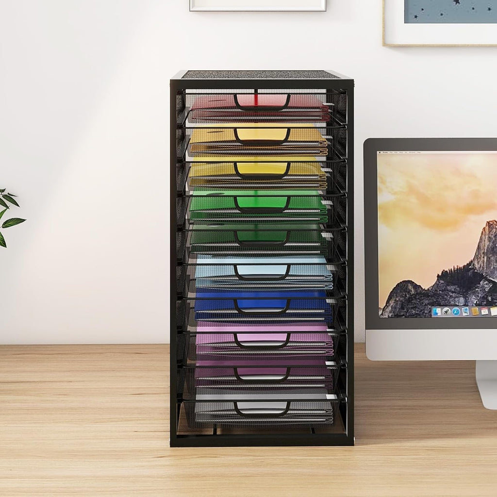 Natwind Mesh file organizer 10 drawers, Office Supplies Desktop Organizers and Accessories Stationery Storage, Paper Letter Tray, File Binder Organizer for Home Office School,Black